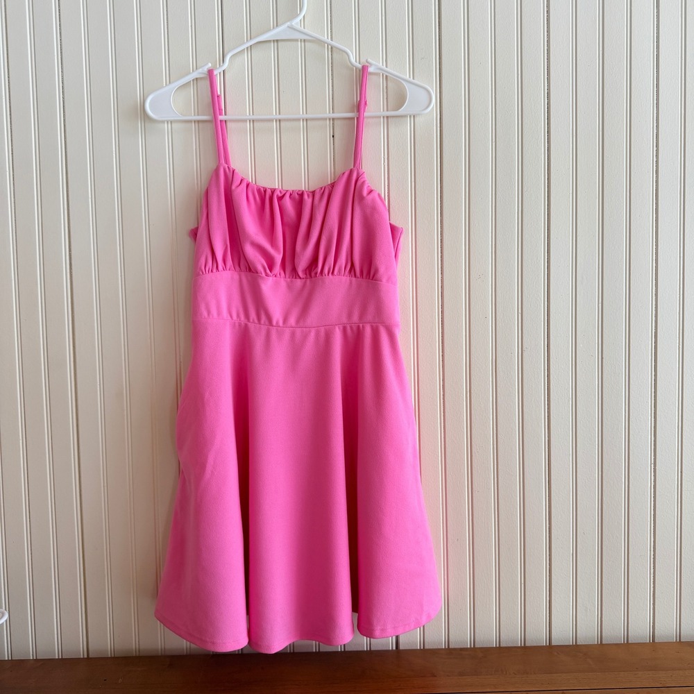 Blue Rain Pink Spaghetti Strap Ruched Bodice A‎ Line Mini Dress Size M